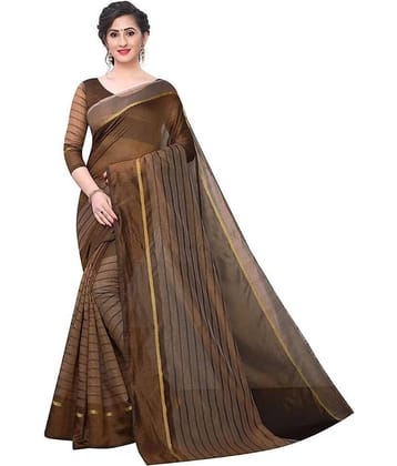 Vkaran Cotton Silk Applique Saree Without Blouse Piece ( Coffee )