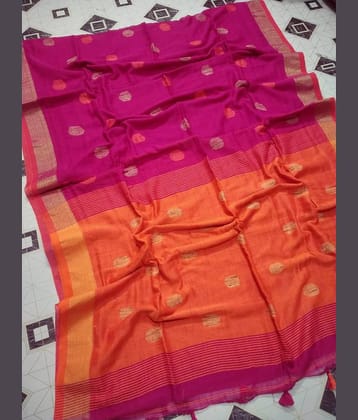 SARADA HANDLOOM Cotton Printed Saree With Unstitched Blouse Piece ( Rani )