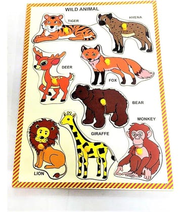 WOODEN MULTI COLOR 8 SET OF WILD ANIMALS PUZZLE BOARD FOR KIDS PRE PRIMARY EDUCATION