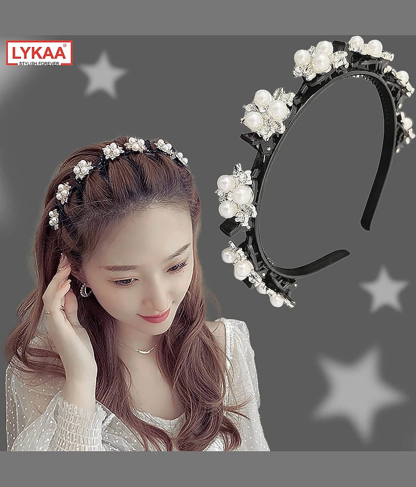 Lykaa Stylish Braided Double Layer Twist Plait Plastic Headband with Elegant Flower For Women, Girls