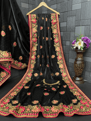 Womens New Latest Bollywood Fancy Party Wear Premium Fabric Embelished Swaroski  Work with Fancy Border Lace Saree With Blouse