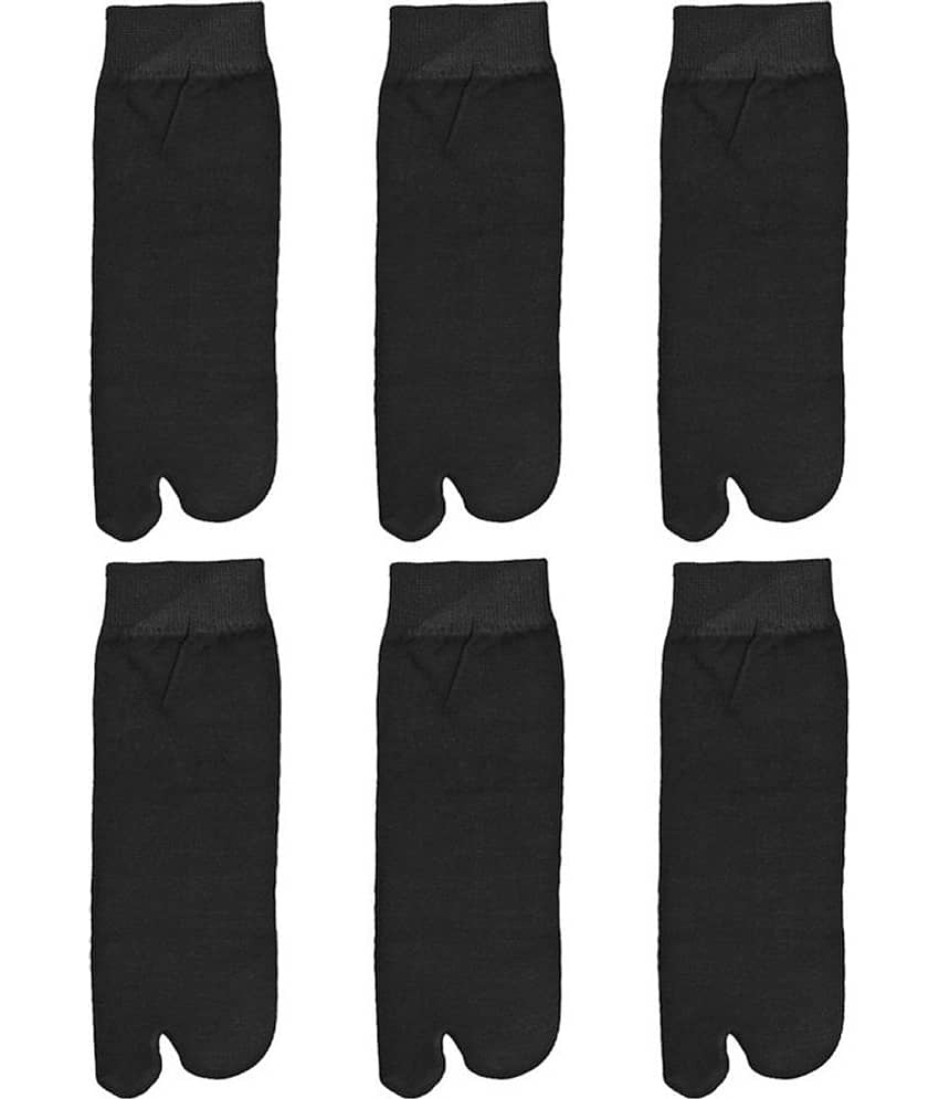 Tahiro Black Cotton Quarter Length Thumb Socks - Pack Of 6