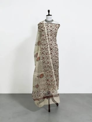 Handwoven Kota Doria Cotton Silk Dress Material with Hand Embroidery Handwoven Kota Doria Cotton Silk Dress Material with Hand Embroidery