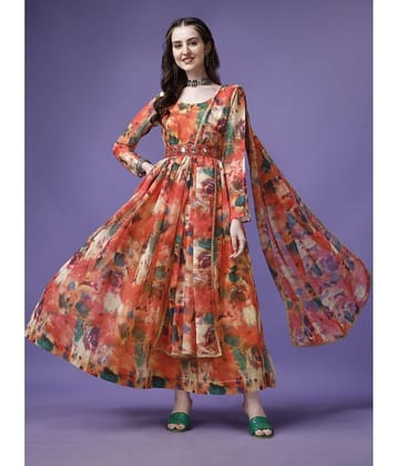 Trijal Fab Multicolor Anarkali Georgette Women's Stitched Ethnic Gown ( Pack of 1 )