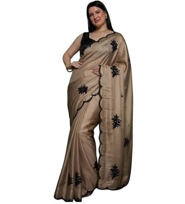Women's Viscose Silk Embroidered Saree With Unstitched Blouse 5.5Mtr (Beige)-PID67229