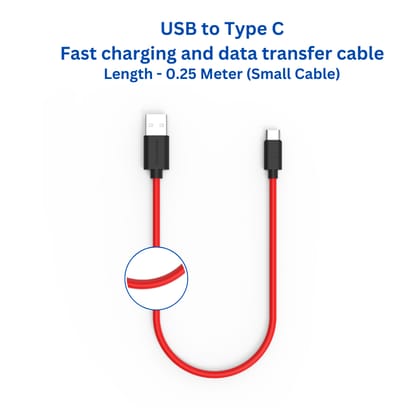 Twance T23R TPE - Type C to USB Charging & data transfer Cable, 0.25 M, Red