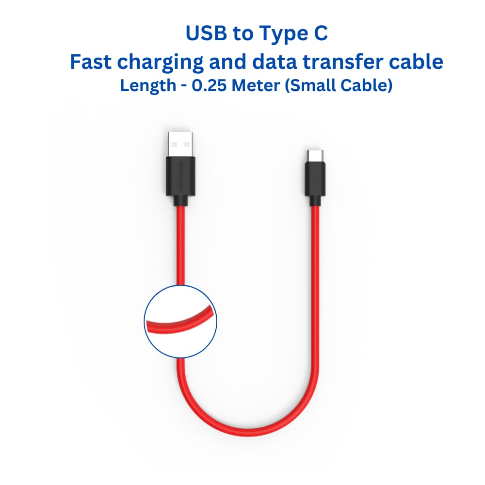 Twance T23R TPE - Type C to USB Charging & data transfer Cable, 0.25 M, Red