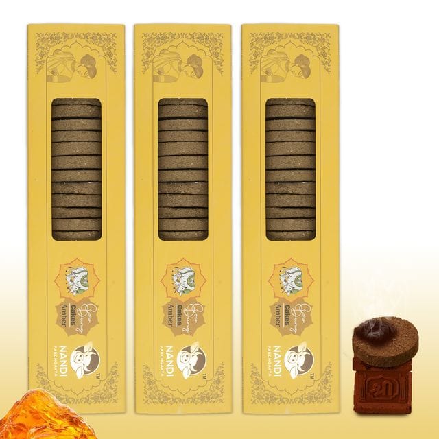 Nandi Air Purifier 100 Percent Desi Cow Dung Cake Kande (63 Pcs) (Amber Fragrance-Pack of 3)