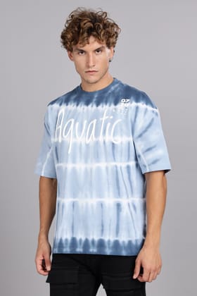 Aquatic | Embossed Tie-Dye Round Neck Relaxed Fit T-Shirt-S
