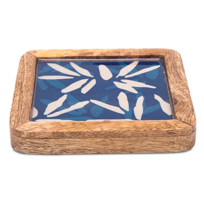 Wooden Square Indigo Coasters Set of 2
