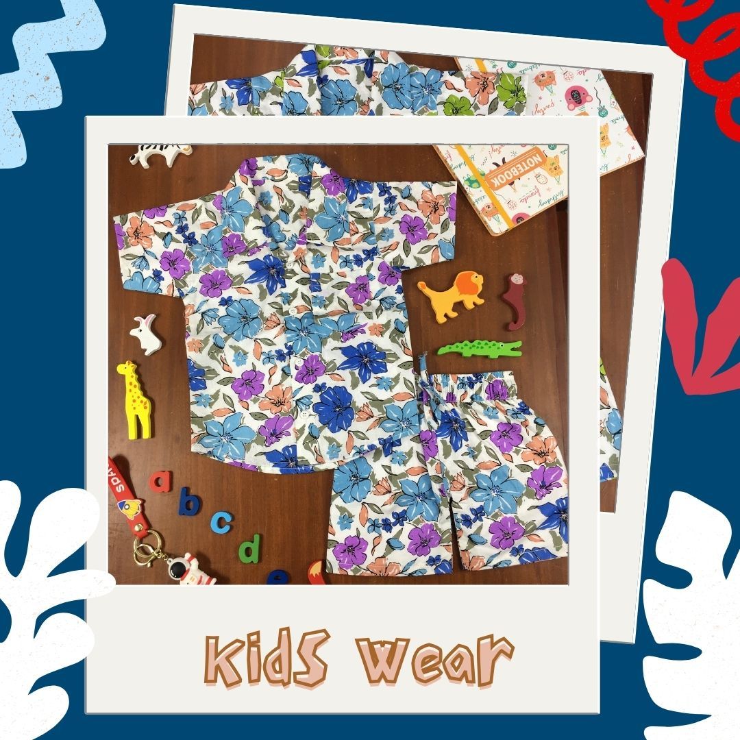 Kids Shirt & Short set - Magic Flower - Blue-6 months  - 1 year