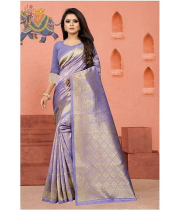 Gazal Fashions Silk Blend Printed Saree With Unstitched Blouse Piece ( Purple )