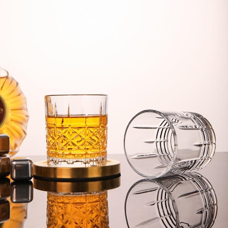 Whiskey Glass | 300 ML | Transparent Old Vintage Fashioned Cocktail Tumblers | Crystal Cut Barware Drinking Glasses for Whisky, Bourbon, Liquor, Wine, Cocktail Drinks |