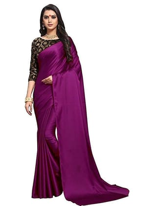 Generic Women's Satin Saree with Blouse (Wine, 5 - 6 Mtrs)
