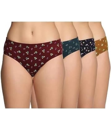 PUSHPADANT FASHION WEAR Pack of 4 Cotton Hipster For Women ( Multicolor )