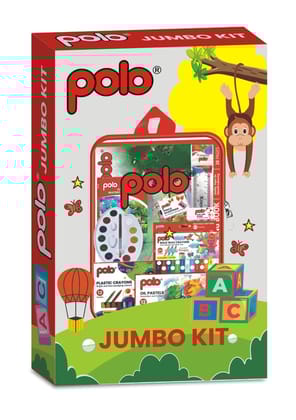 polo Jumbo Art Kit for Kids Complete Set with Watercolor Palette, Wax Crayons (12+1 Shades), Oil Pastels, Brushes, Ruler, Pencil, Eraser & Sharpener Ideal Painting & Drawing Supplies for Kids