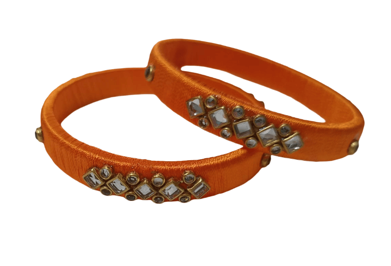 Orange Silk Thread Bangles with Embellishments