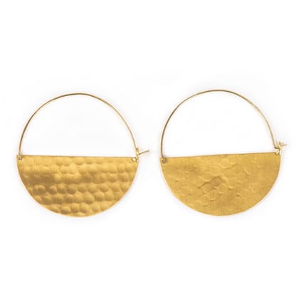 Handcrafted Brass Hammered Dull Gold Hoop Earring