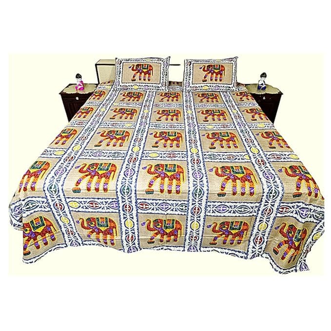 Jaipuri Cotton bedsheet with Two Pillow Covers (Red)