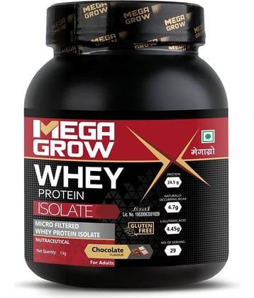 MEGAGROW Isolate Whey Protein Powder, Easy to Digest Chocolate Flavor - 1kg