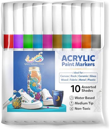 Artiggle Premium Acrylic Paint Markers - Set of 10 Vibrant Colors - Water-Based, Non-Toxic, Ideal for Art, Crafts, DIY Projects, Rock Painting,Mandal art |Waterproof & Permanent