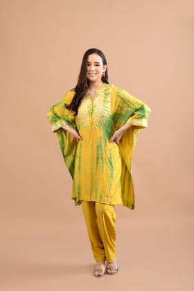 YELLOW GREEN SHIBORI YOKE AND TUNIC SET OF 2-XL