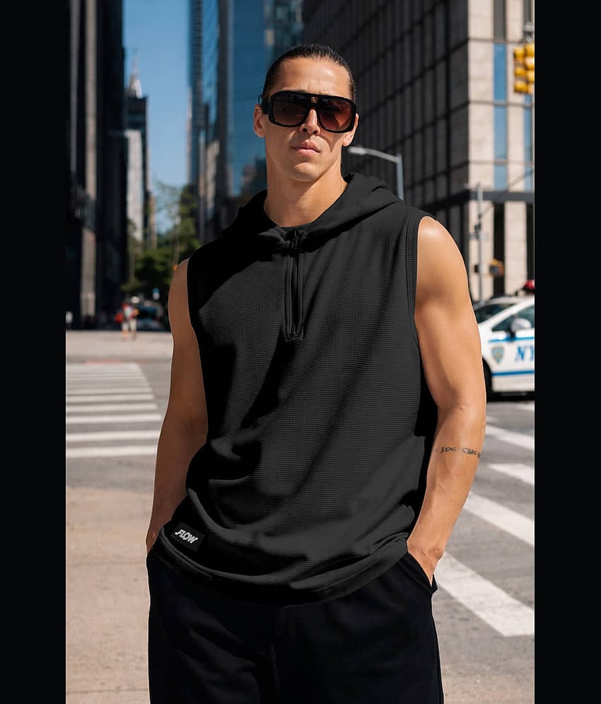 FTX Men Polyester Regular Fit Solid T-Shirt ( Black )