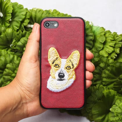 Wine Leather Corgi Ornamented for Apple Iphone 7