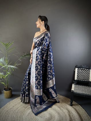 Blue Soft Silk Meenakari Zari Weaving Banarasi Saree
