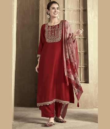 Royal Export Women Chanderi Embroidered Straight Kurti With Pants ( Mustard )