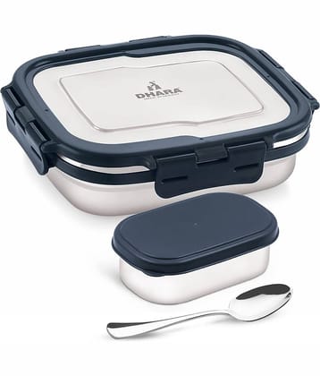 Dhara Stainless Steel Blaze 600+ 200Ml Navy Blue Stainless Steel Lunch Box 2 - Container ( Pack of 1 )
