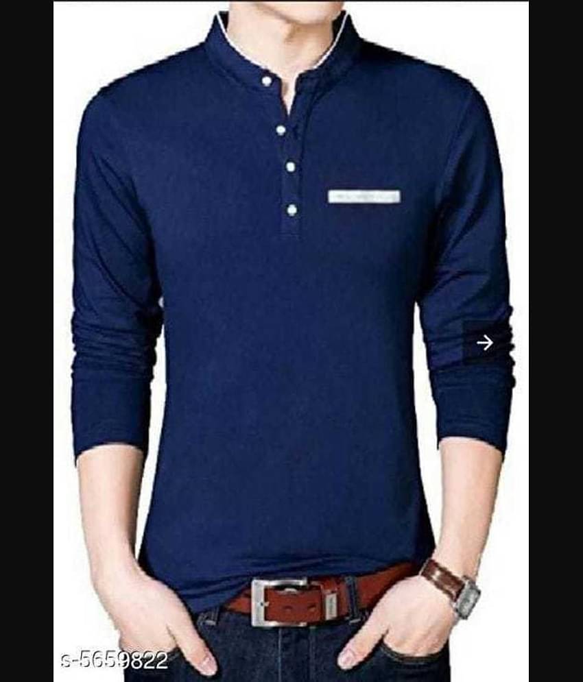 Alexender Cotton Regular Fit Solid 3/4th Sleeves Men's Mandarin Collar T-Shirt - Black ( Pack of 1 )