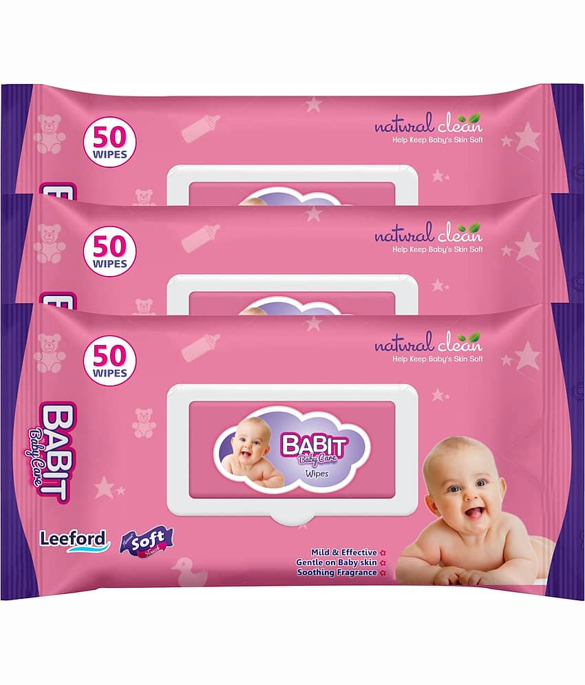 Babit Baby Care Wet Wipes with Aloe Vera Extract & Gentle on Baby Skin Count 50 ( Pack of 3 )