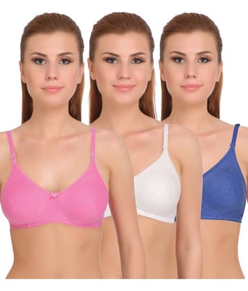 Softskin Pack of 3 Cotton Blend Non Padded Women's T-Shirt Bra ( Multicolor )