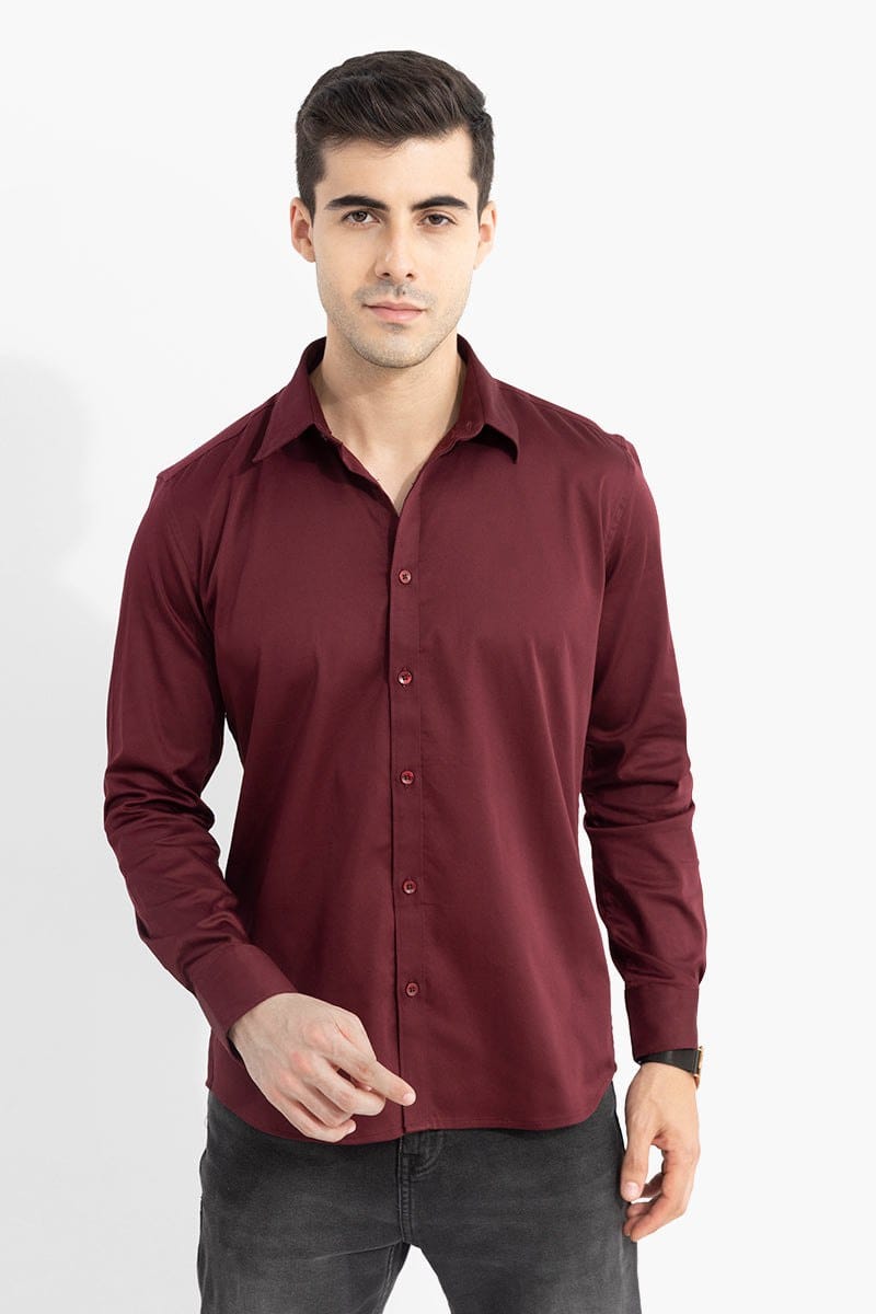 Timeless Elegance: Casual Plain Maroon Shirt for Special Occasions or Office by GlamaStitch-S