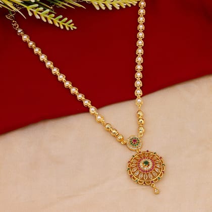 Elegant Gold-Plated Necklace with Red and Green Stones - Perfect for Special Occasions