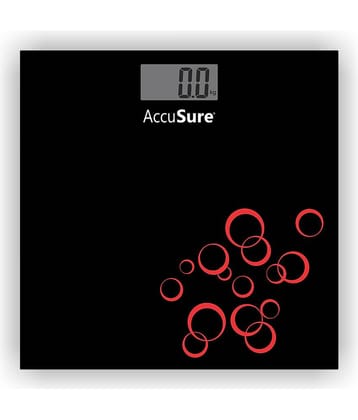 AccuSure Black & Silver Digital Bathroom Weighing Scale, LCD Panel,6mm Tempered Glass - 1Yr Warranty