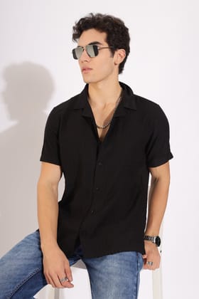 Men's Dobby Embroidered Shirt | Rick Rogue-Black / M/38