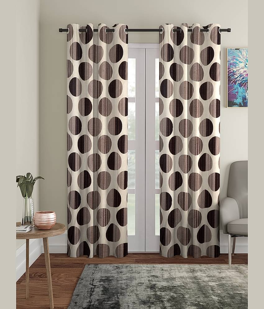 Cortina - Polka Dots Printed Room Darkening Eyelet Curtain-7 Ft-pack of 2
