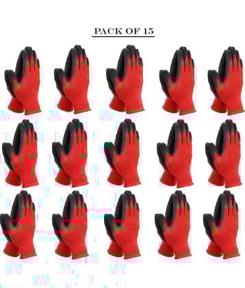 LAXMI Nylon Anti Cut Resistance Red Black Hand Gloves (Pack of 15) Nylon Safety Glove