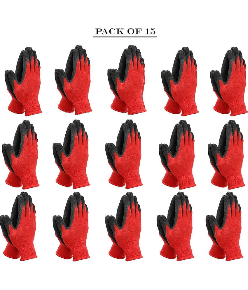 LAXMI Nylon Anti Cut Resistance Red Black Hand Gloves (Pack of 15) Nylon Safety Glove