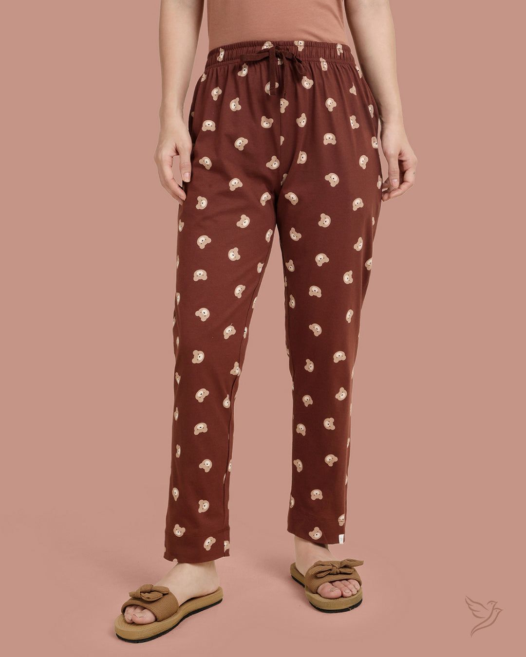 Teddy bear Printed Night Pants - Dark Chocolate-XS / Dark Chocolate