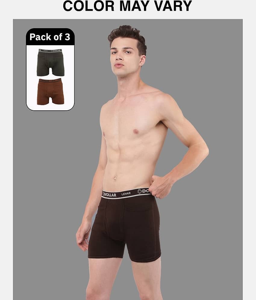 Dollar Lehar Mens Combed Cotton Trunk - Pack of 3 - (Colour May Vary)