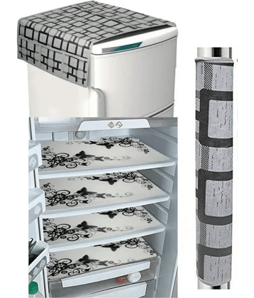 Crosmo Polyester Floral Fridge Mat & Cover ( 99 53 ) Pack Of 6 - White