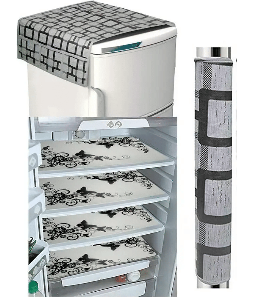 Crosmo Polyester Floral Fridge Mat & Cover ( 99 53 ) Pack Of 6 - White