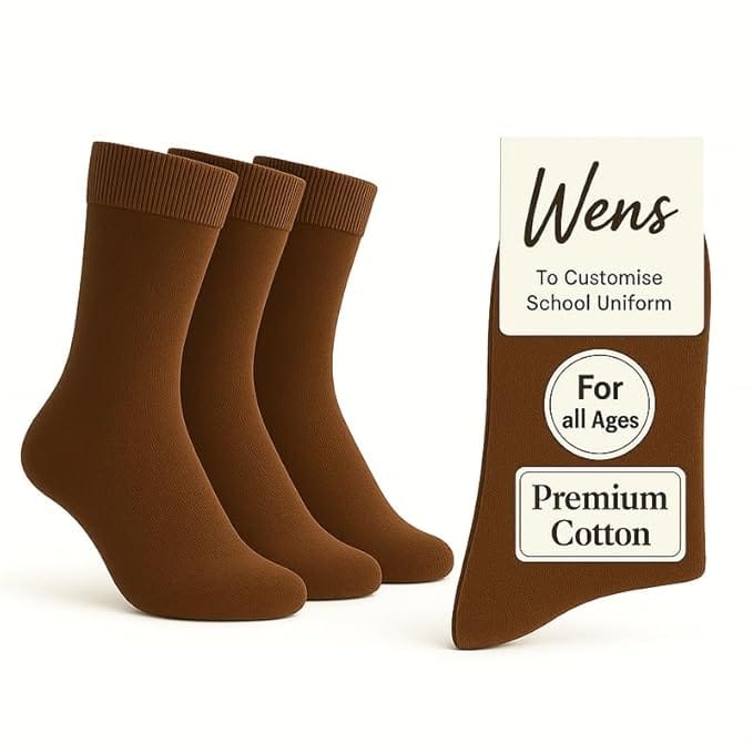 Wens Plain School Socks for Girls, Boys, Kids & Men of All Ages (Pack of 3) | Heavy Elastic, Streachable & Comfortable Fit | Calf Length Uniform Socks | Anti Bacterial & Anti Odour