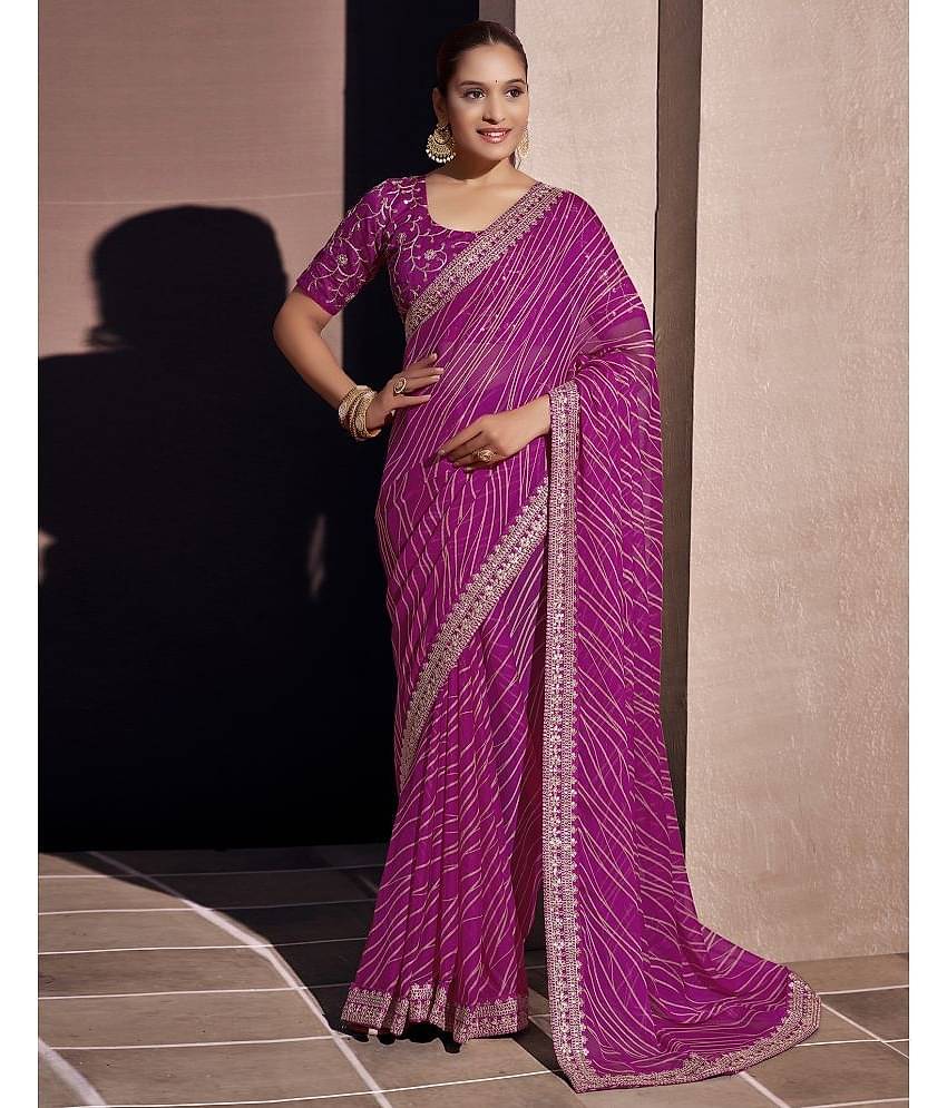 Satrani Georgette Printed Saree With Unstitched Blouse Piece ( Maroon )