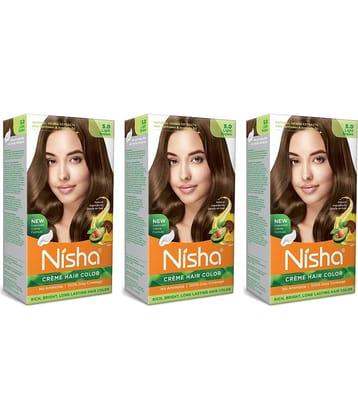 Nisha Creme Hair Color 5.0 Light Brown 120g Pack of 3, Permanent Hair Colour, No Ammonia, 100% Grey Coverage