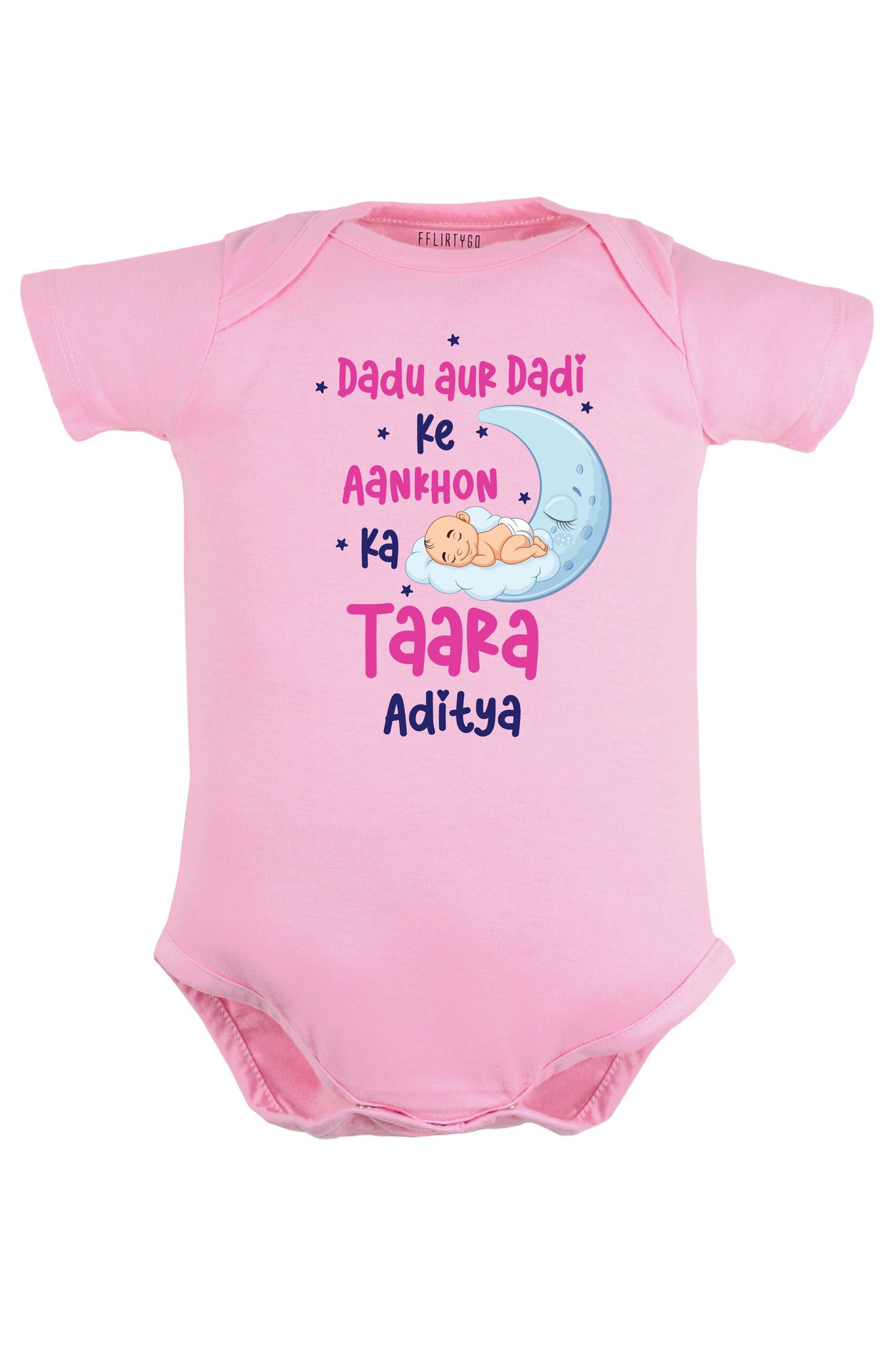 Dadu Aur Dadi Ke Aankhon Ka Taara Baby Romper | Onesies w/ Custom Name-Pink / Baby Romper / 0-3 Months
