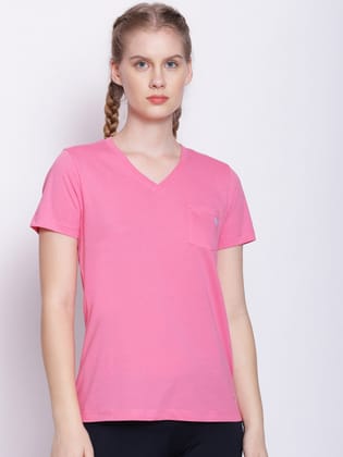 Women'S Premium Cotton Solid V- Neck Half Sleeve T-Shirts-S